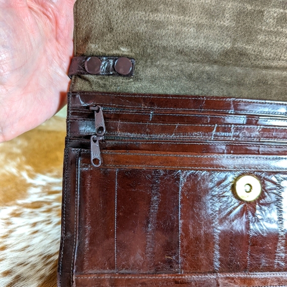 Eel Skin Vintage Brown Crossbody Clutch Bag Purse 1980's - Picture 7 of 8